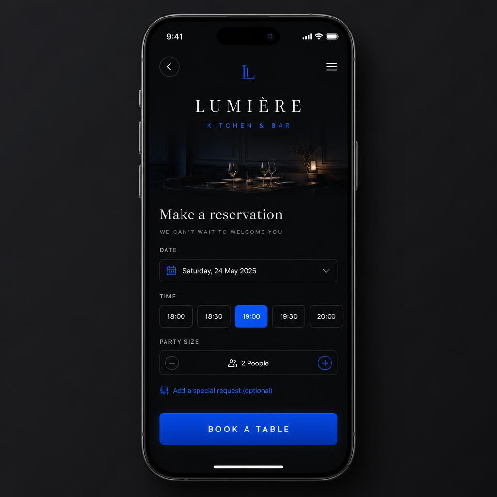 Direct reservations in your own brand, with confirmations and reminders.