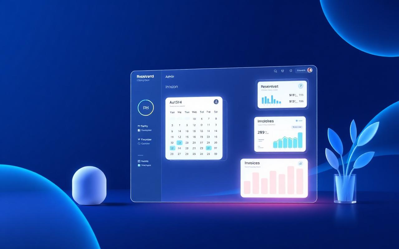 Backoffice dashboard with reservations calendar, invoices and analytics